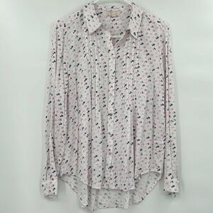 Jane & Delancey Womens Heart Print Button Up Top Size Large‎ Lightweight
